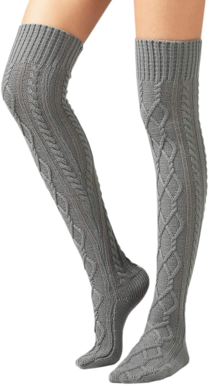 SherryDC Women's Cable Knit Thigh High Boot Socks Extra Long Winter Stockings Leg Warmers - Image 1